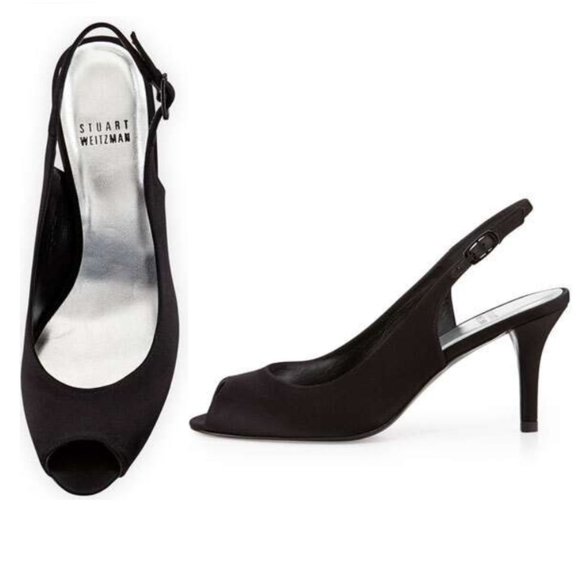 New Stuart Weitzman Satin Peep-toe Slingback Pumps - Picture 3 of 16